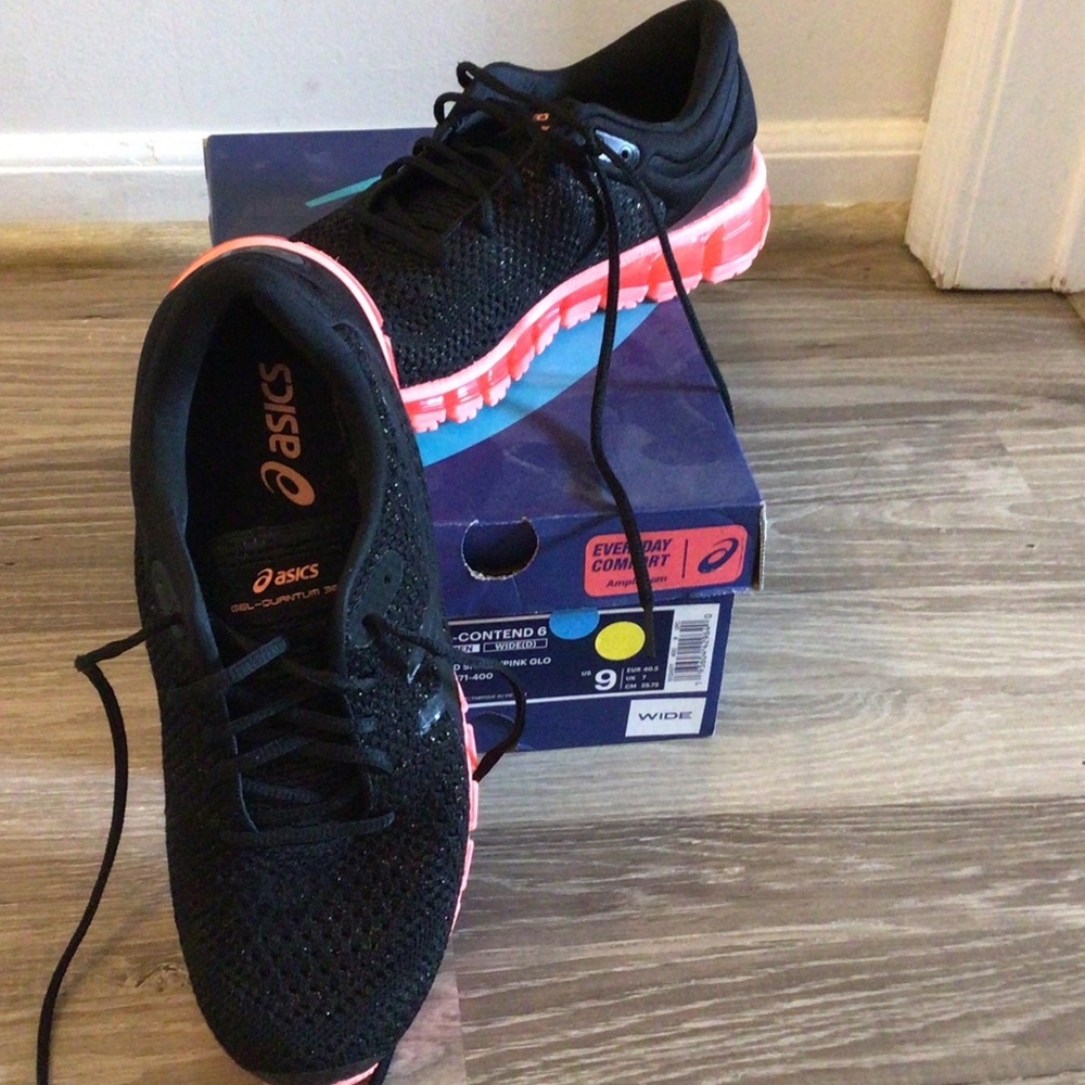 ASICS Women's Black with Coral Athletic Shoes